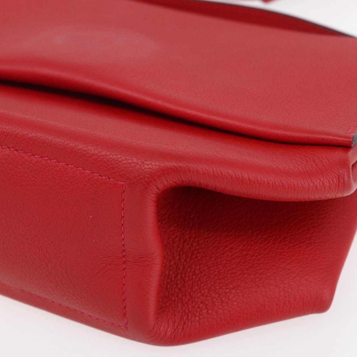 HERMES Opry 24 Shoulder Bag Leather Red Silver Auth 154087SM