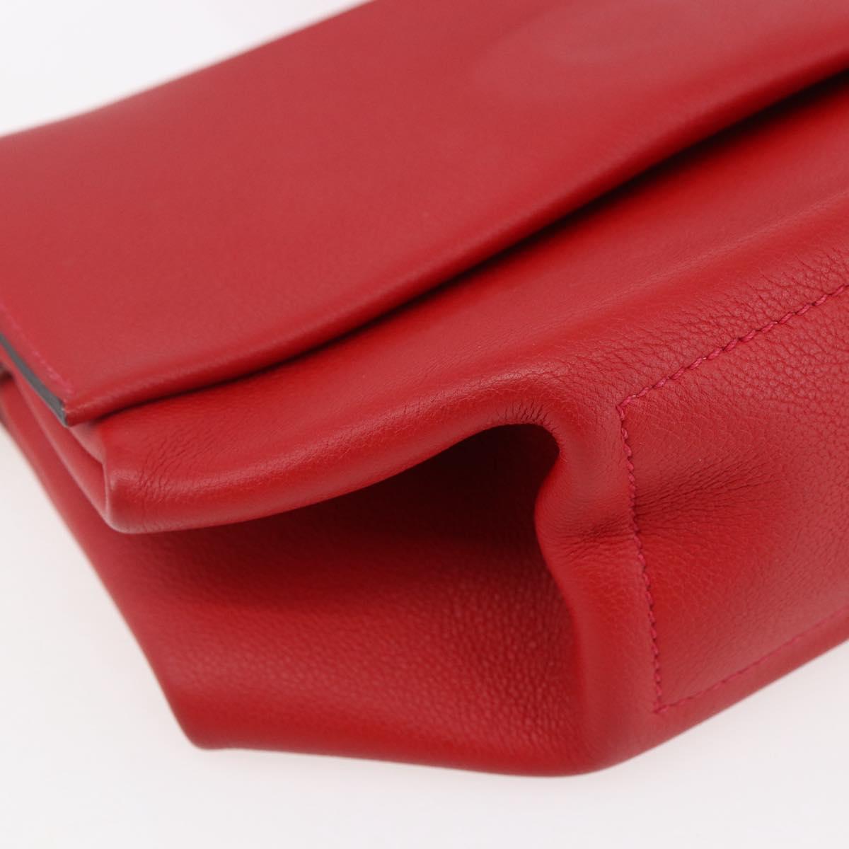 HERMES Opry 24 Shoulder Bag Leather Red Silver Auth 154087SM