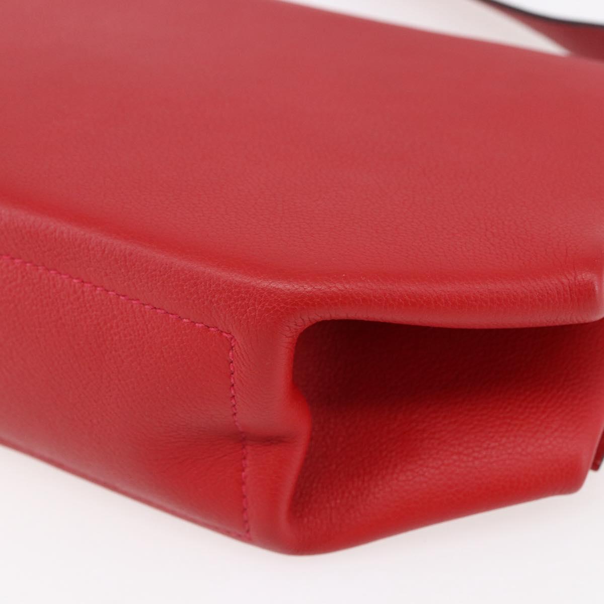 HERMES Opry 24 Shoulder Bag Leather Red Silver Auth 154087SM