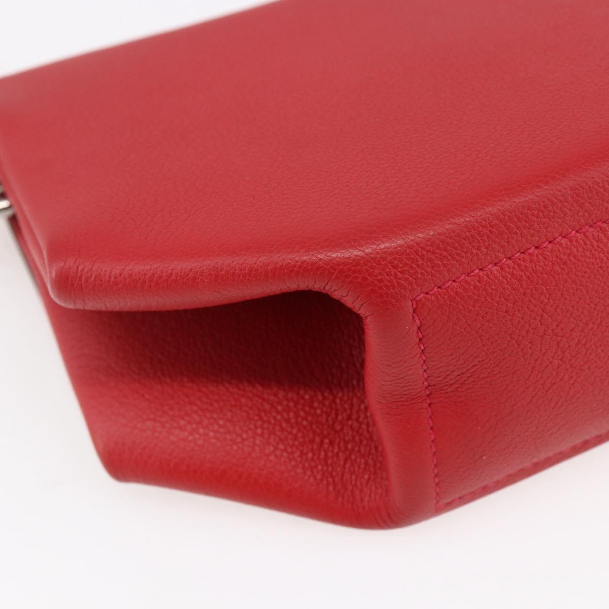 HERMES Opry 24 Shoulder Bag Leather Red Silver Auth 154087SM