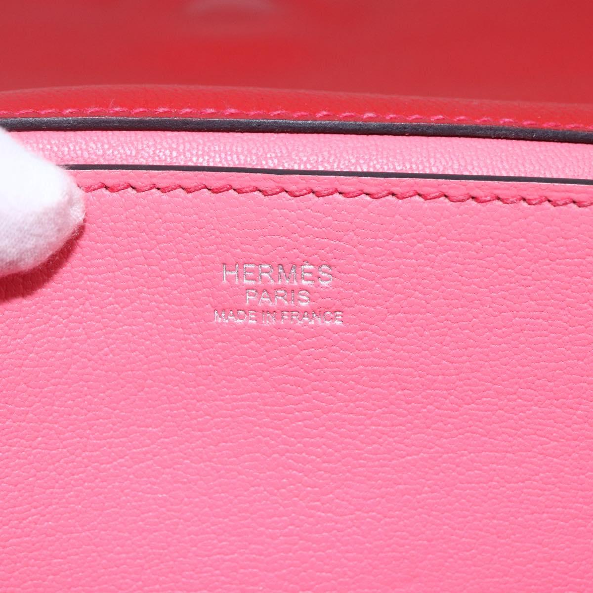 HERMES Opry 24 Shoulder Bag Leather Red Silver Auth 154087SM