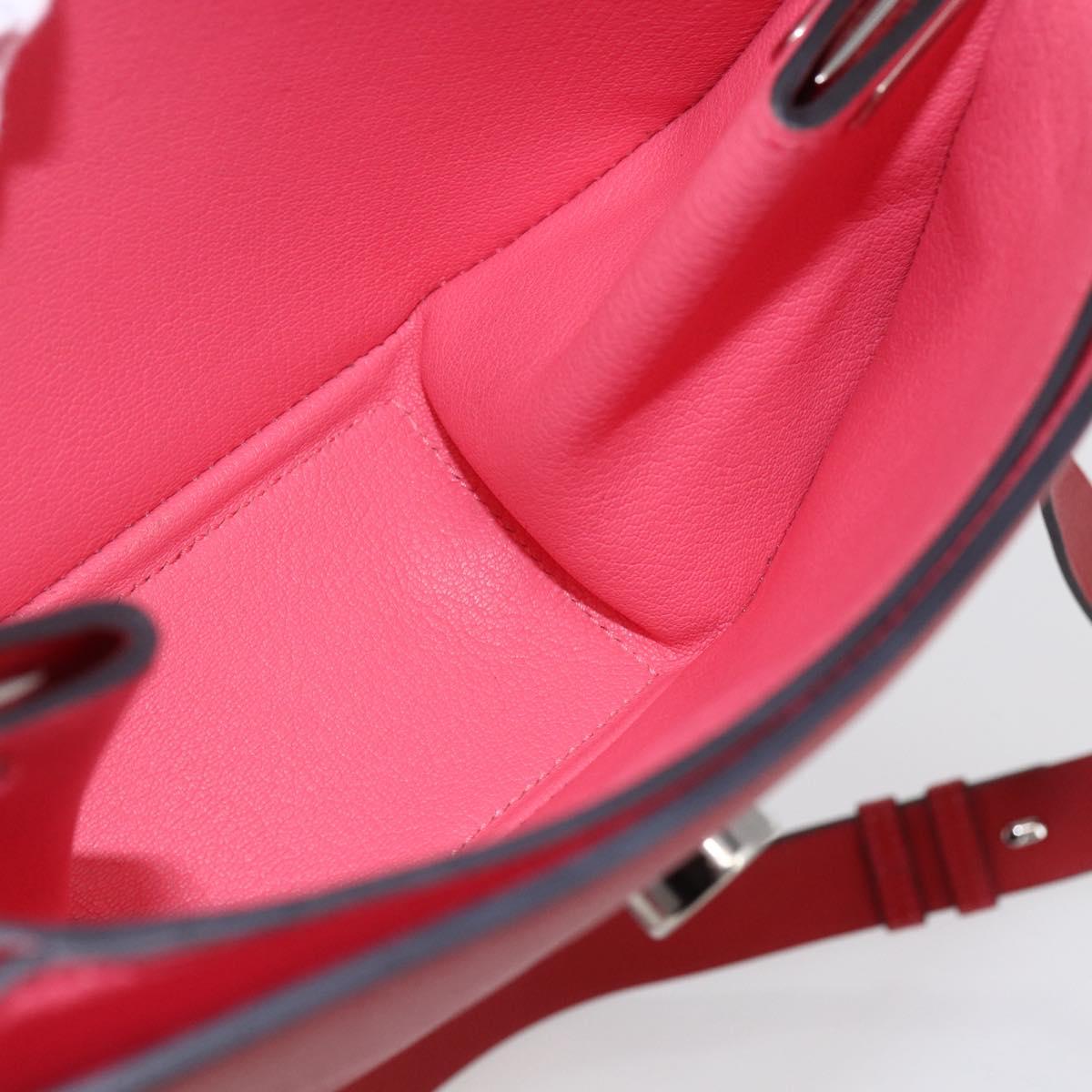 HERMES Opry 24 Shoulder Bag Leather Red Silver Auth 154087SM