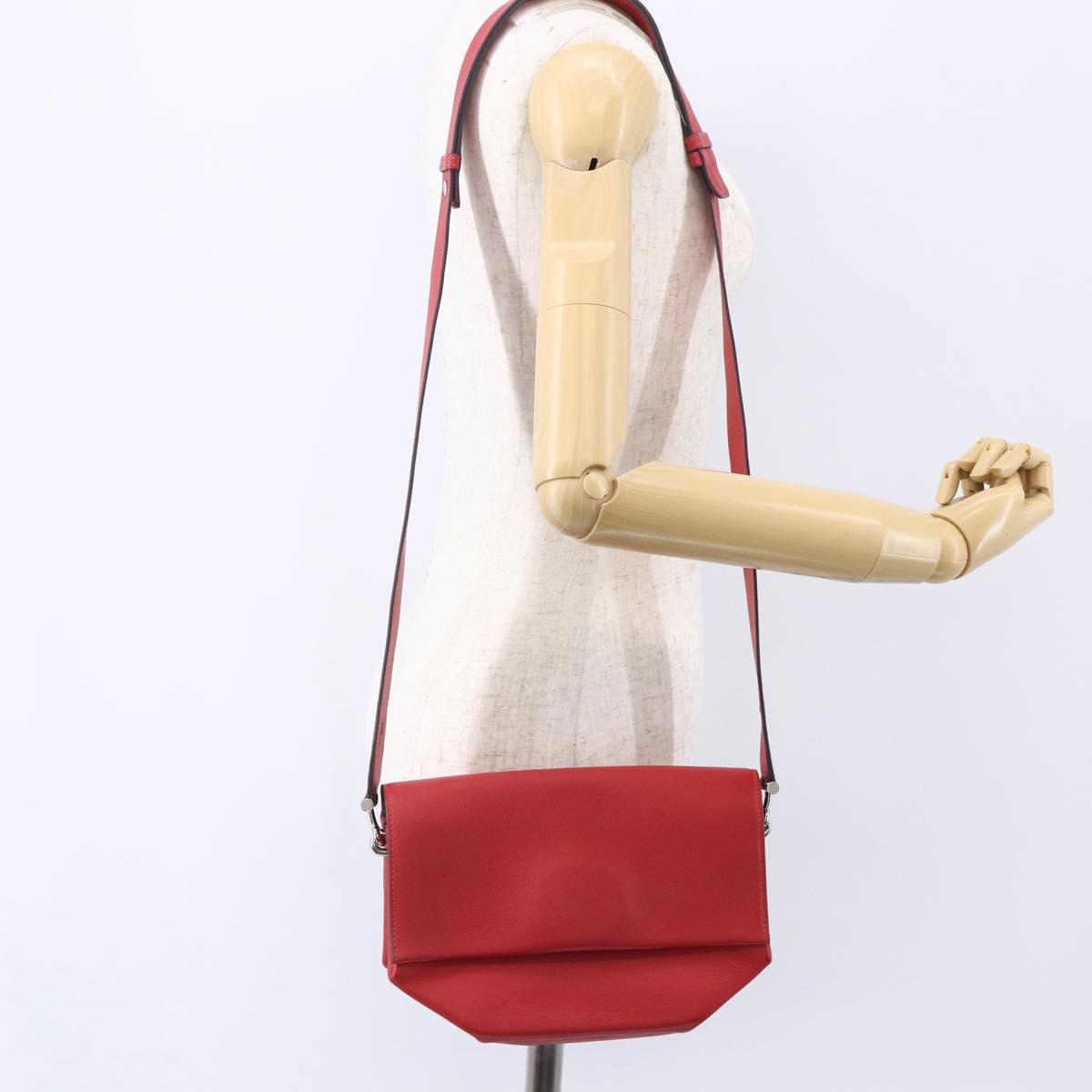 HERMES Opry 24 Shoulder Bag Leather Red Silver Auth 154087SM