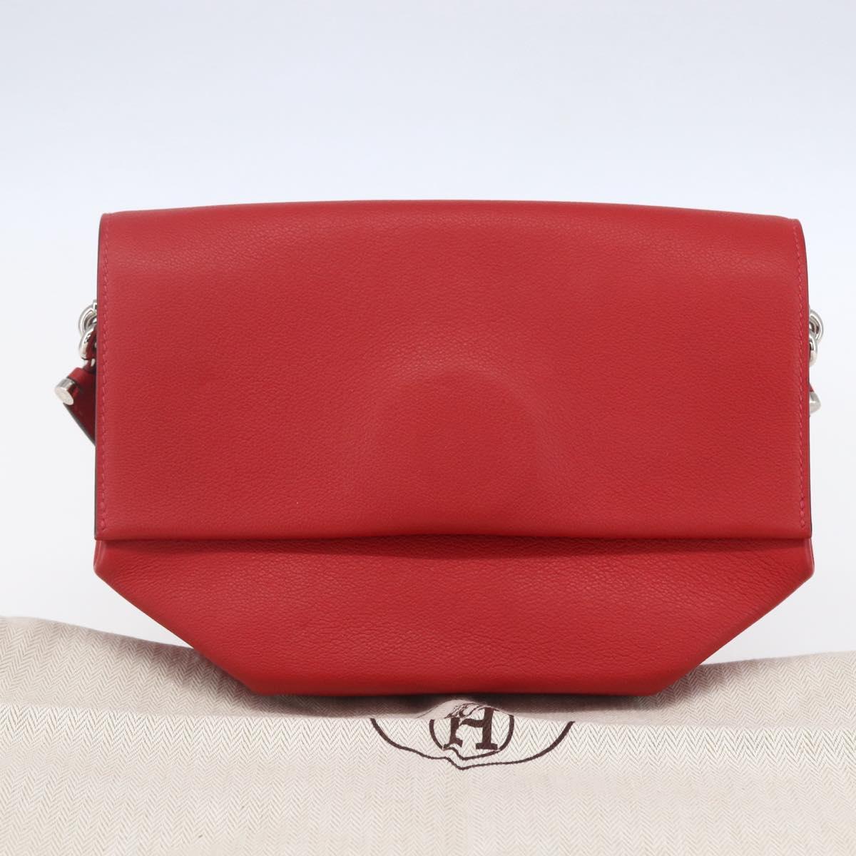 HERMES Opry 24 Shoulder Bag Leather Red Silver Auth 154087SM