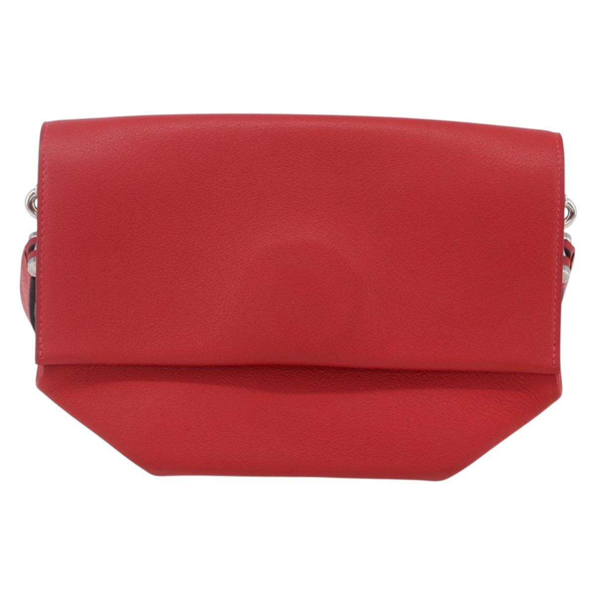 HERMES Opry 24 Shoulder Bag Leather Red Silver Auth 154087SM