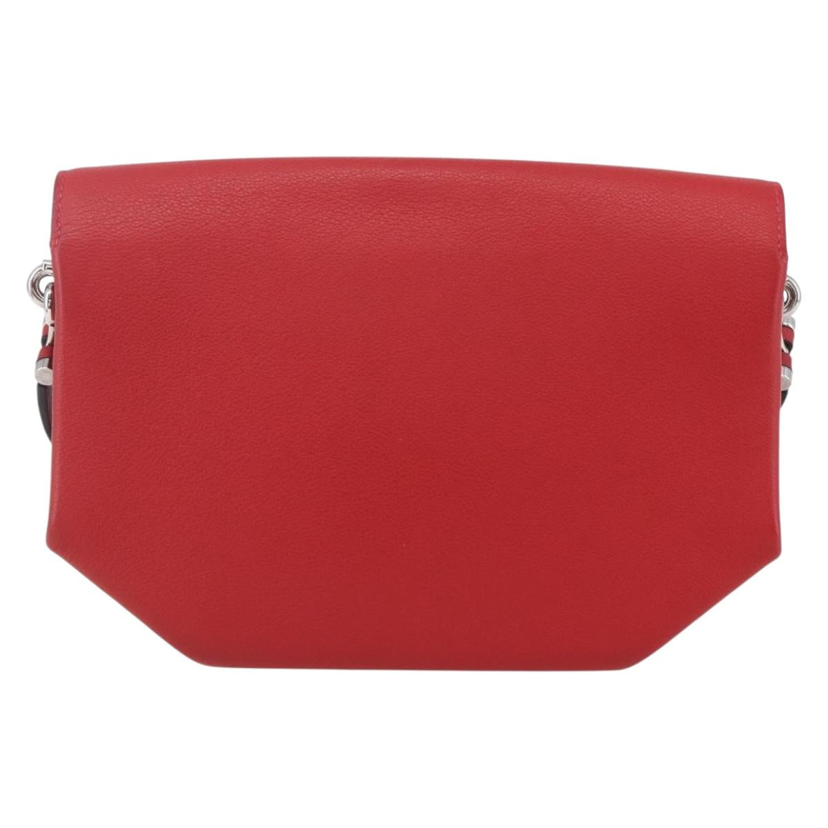 HERMES Opry 24 Shoulder Bag Leather Red Silver Auth 154087SM