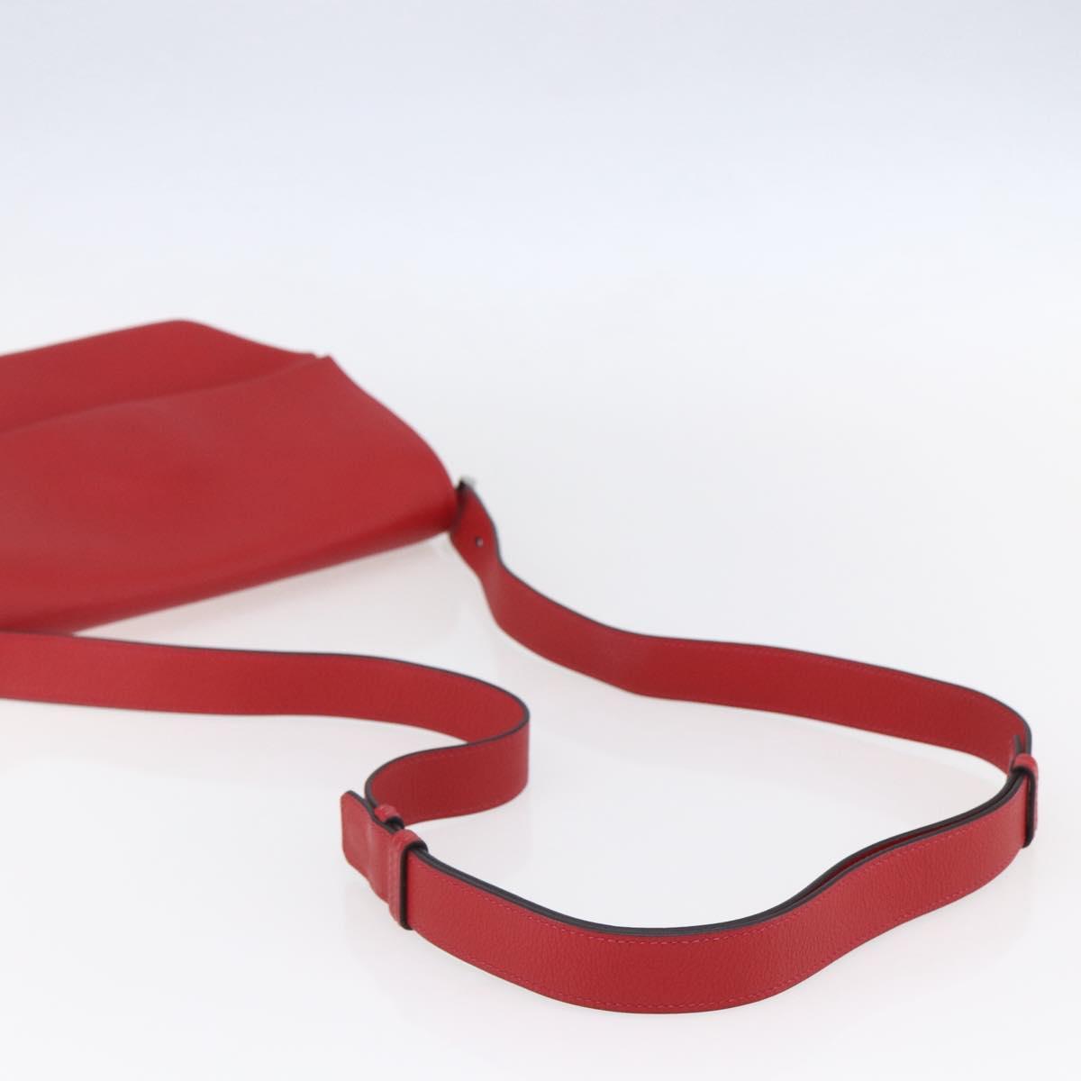 HERMES Opry 24 Shoulder Bag Leather Red Silver Auth 154087SM