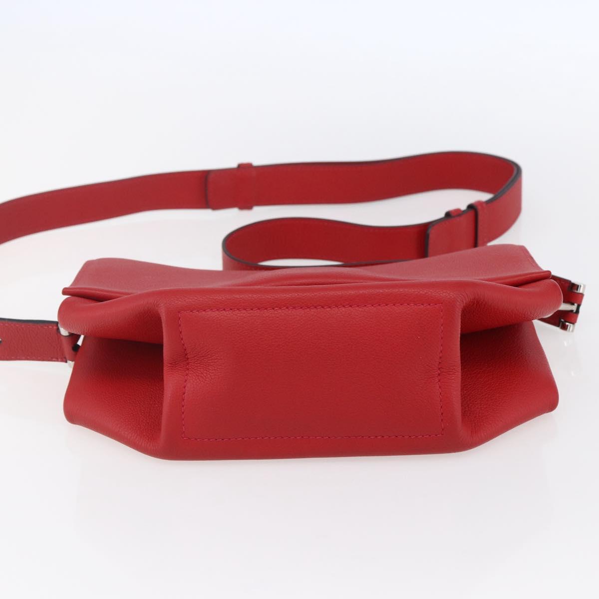 HERMES Opry 24 Shoulder Bag Leather Red Silver Auth 154087SM
