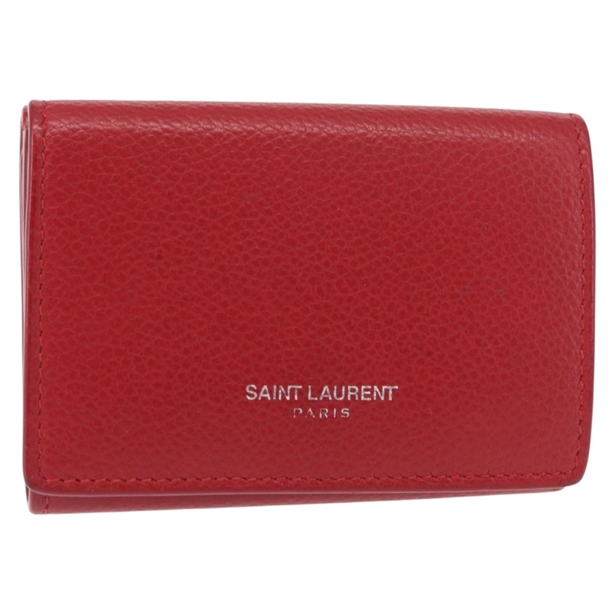 SAINT LAURENT Compact Wallet Leather Red Auth 154094