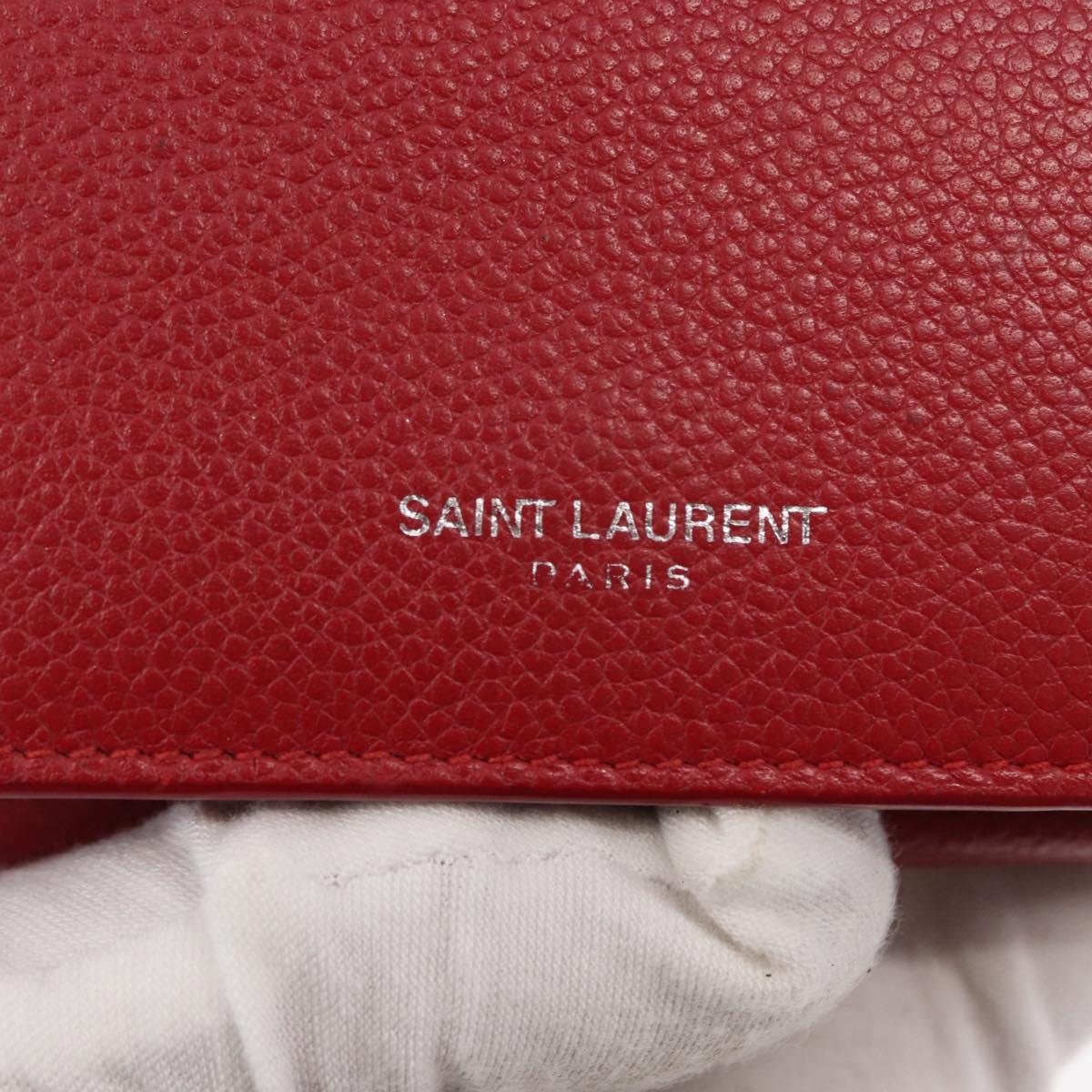 SAINT LAURENT Compact Wallet Leather Red Auth 154094