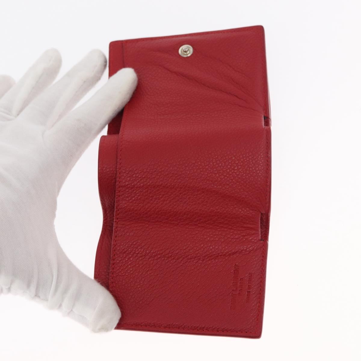 SAINT LAURENT Compact Wallet Leather Red Auth 154094