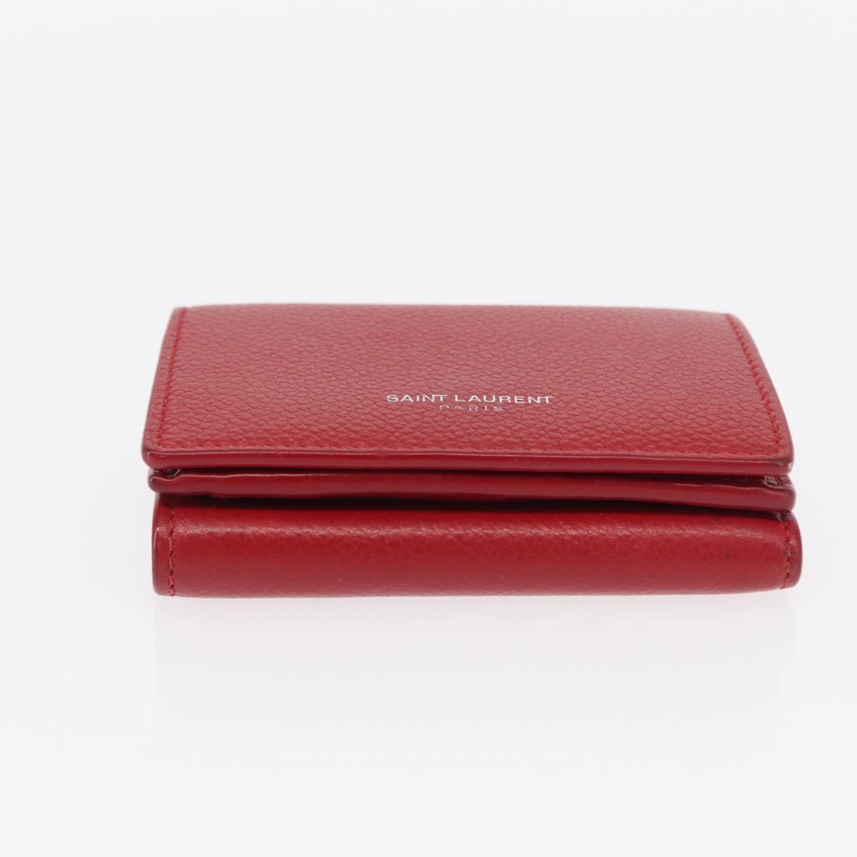 SAINT LAURENT Compact Wallet Leather Red Auth 154094