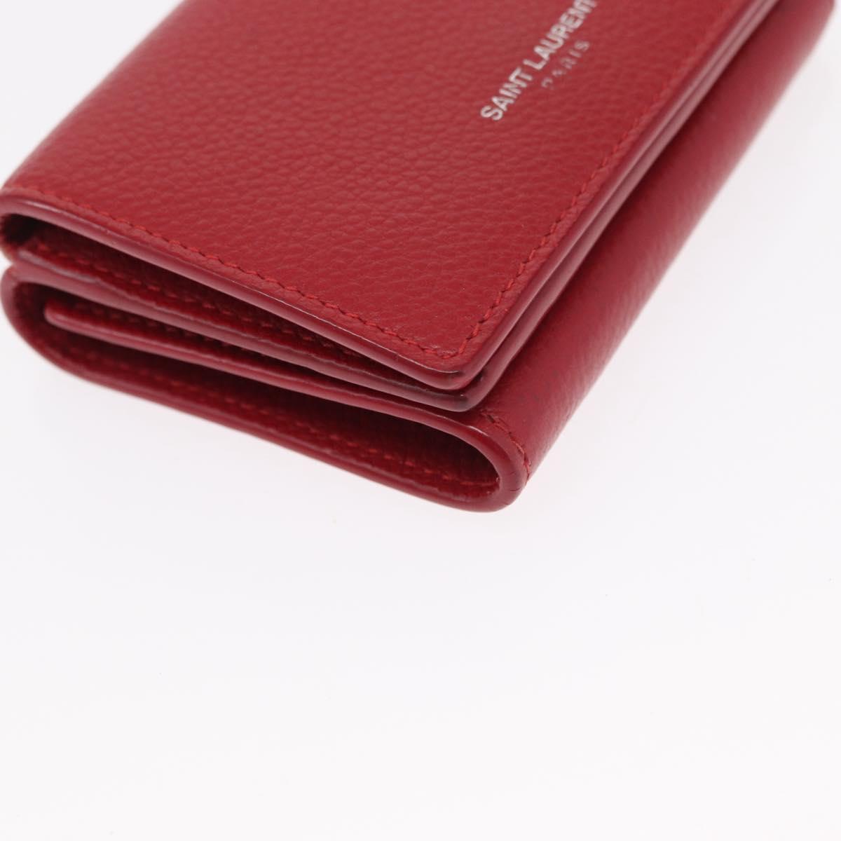 SAINT LAURENT Compact Wallet Leather Red Auth 154094