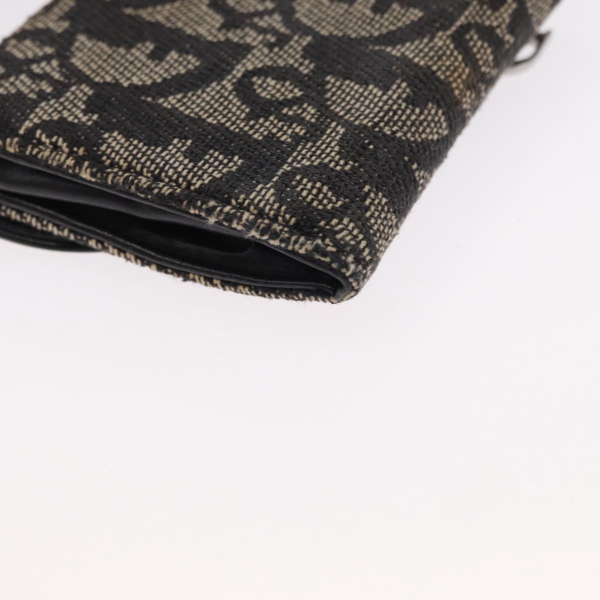 Christian Dior Trotter Canvas Saddle Wallet Navy Silver Auth 154095