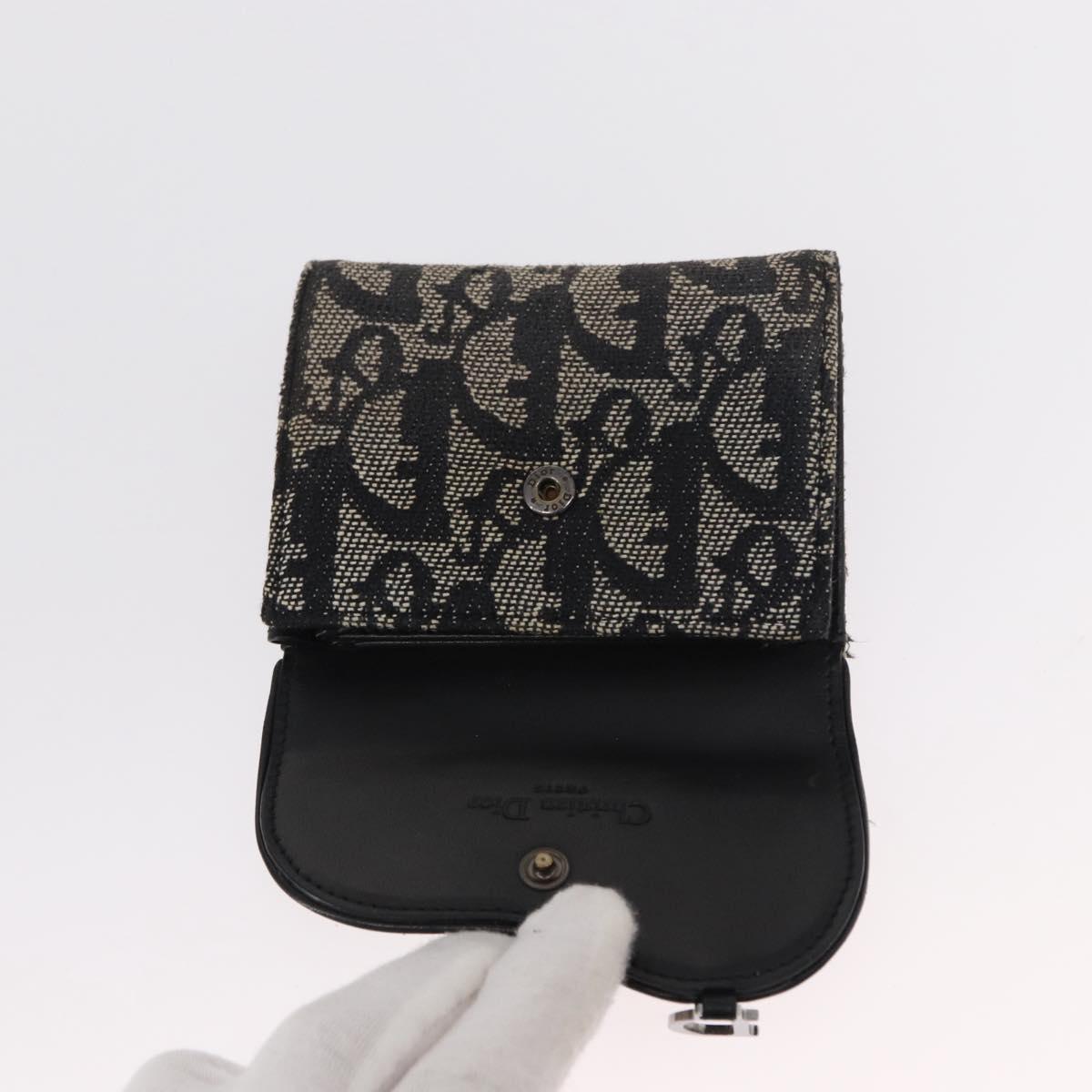 Christian Dior Trotter Canvas Saddle Wallet Navy Silver Auth 154095