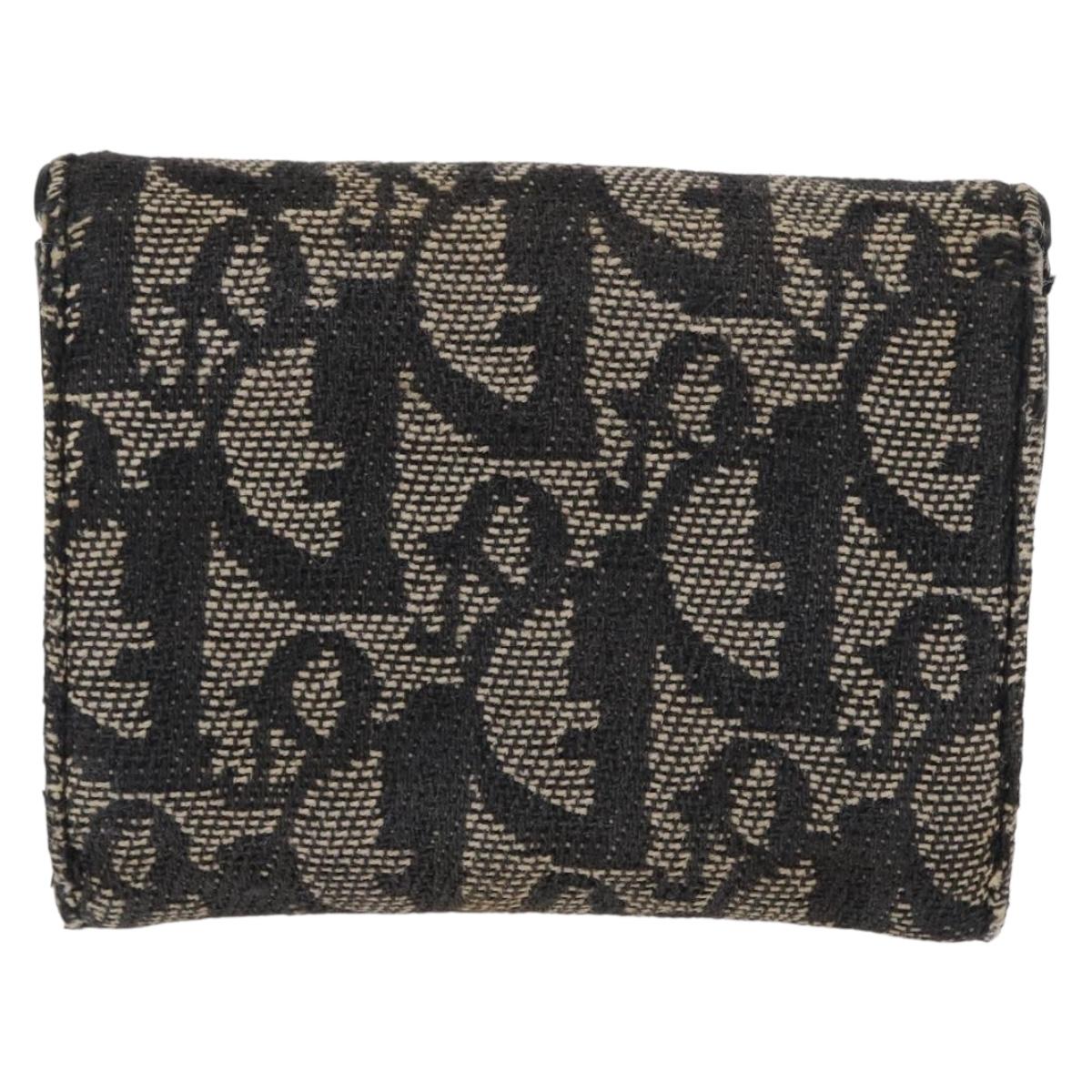 Christian Dior Trotter Canvas Saddle Wallet Navy Silver Auth 154095