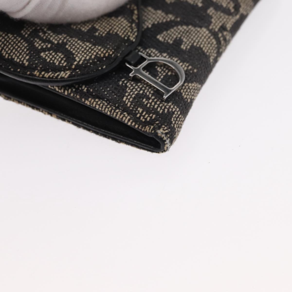 Christian Dior Trotter Canvas Saddle Wallet Navy Silver Auth 154095