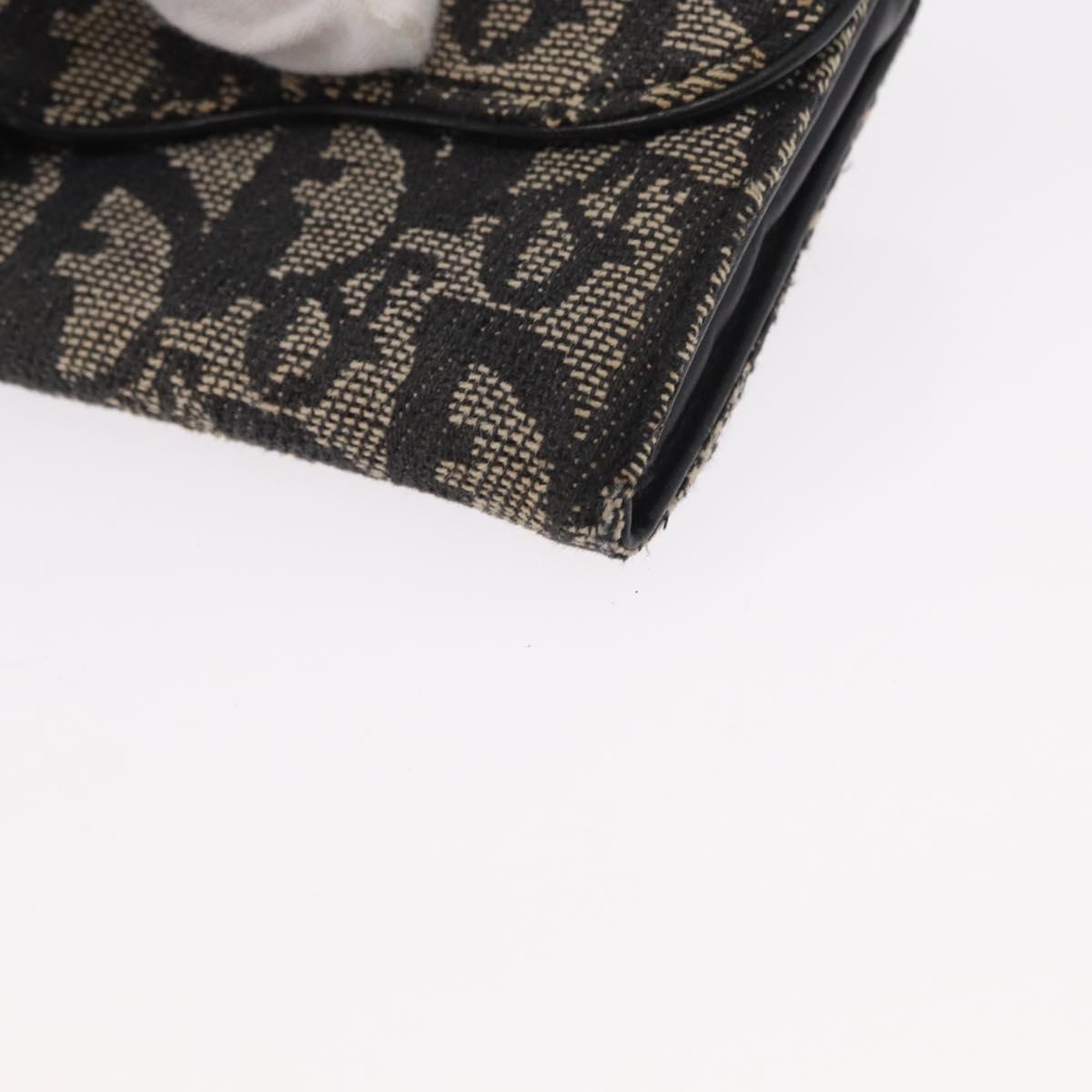 Christian Dior Trotter Canvas Saddle Wallet Navy Silver Auth 154095