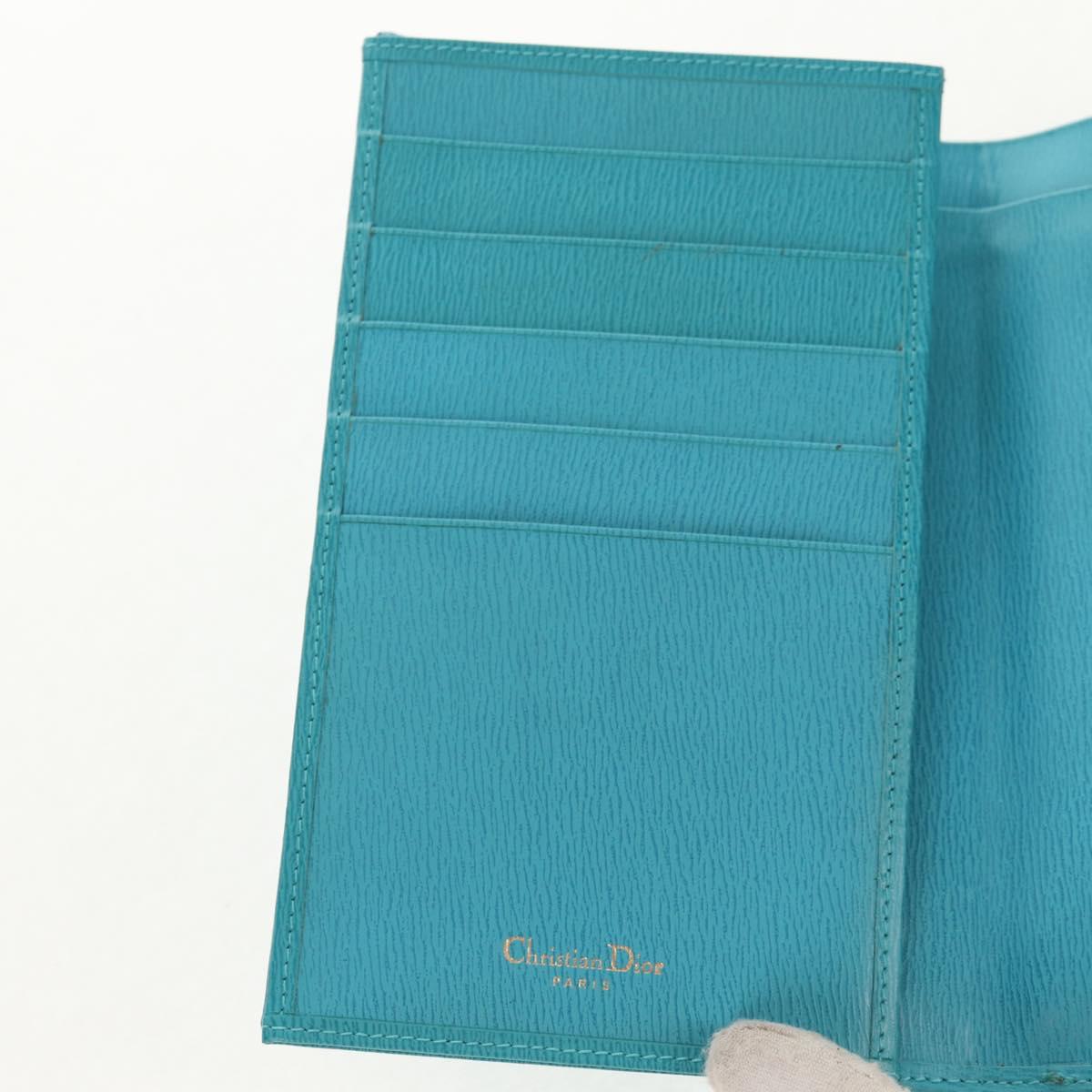 Christian Dior Long Wallet Leather Light Blue Gold Auth 154096V