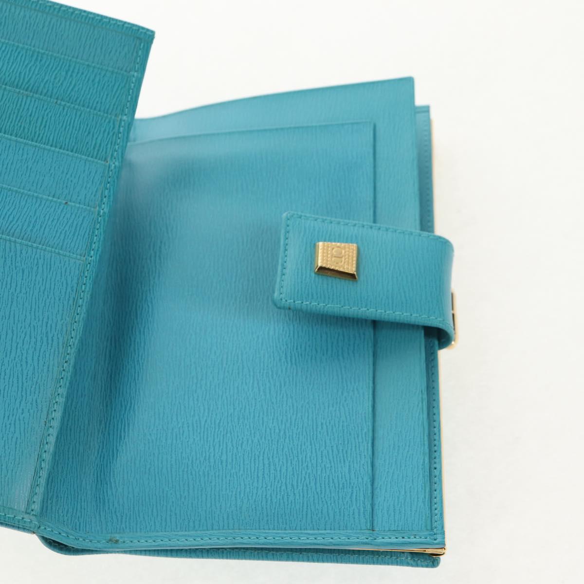 Christian Dior Long Wallet Leather Light Blue Gold Auth 154096V