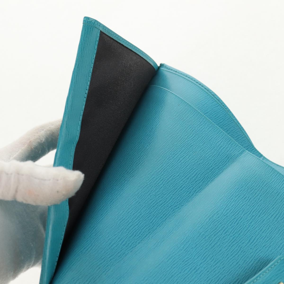 Christian Dior Long Wallet Leather Light Blue Gold Auth 154096V