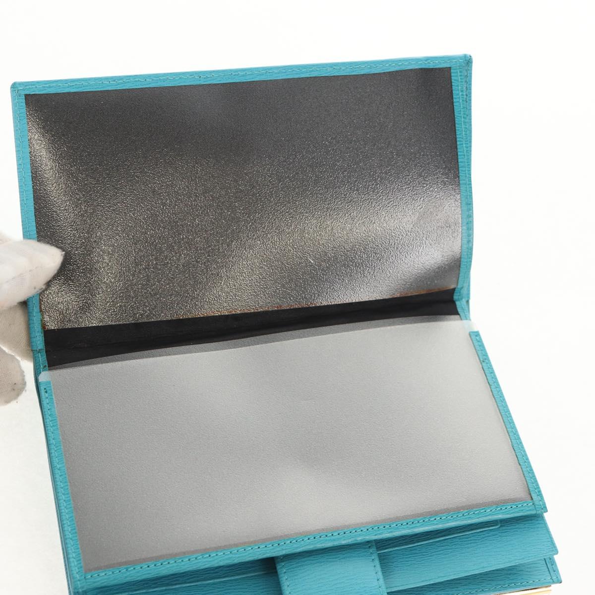 Christian Dior Long Wallet Leather Light Blue Gold Auth 154096V