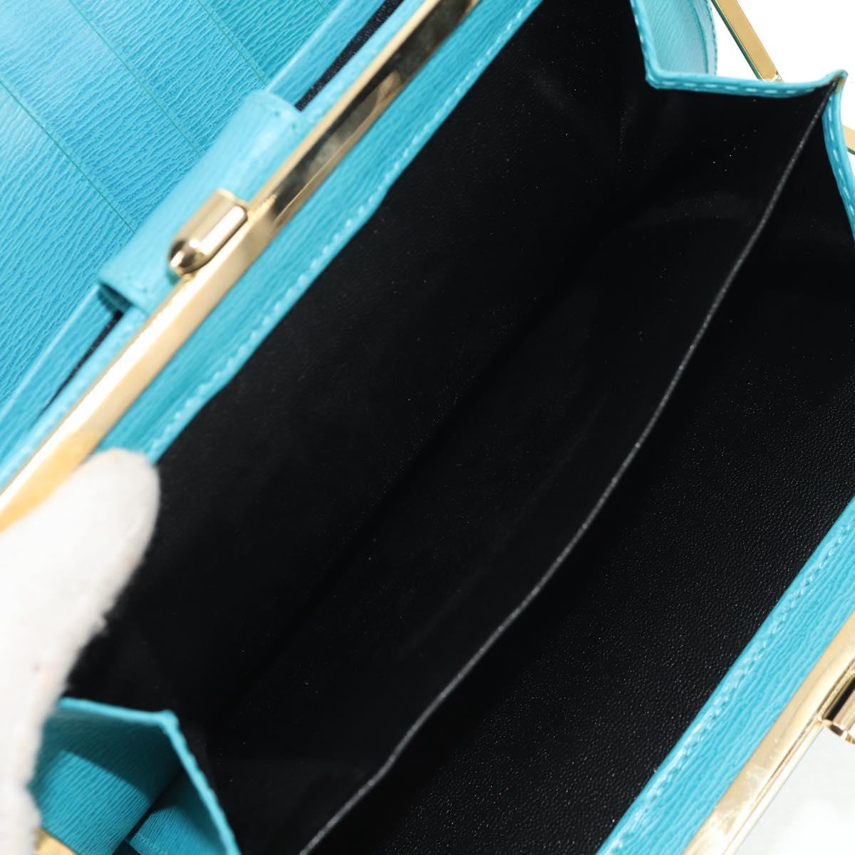 Christian Dior Long Wallet Leather Light Blue Gold Auth 154096V