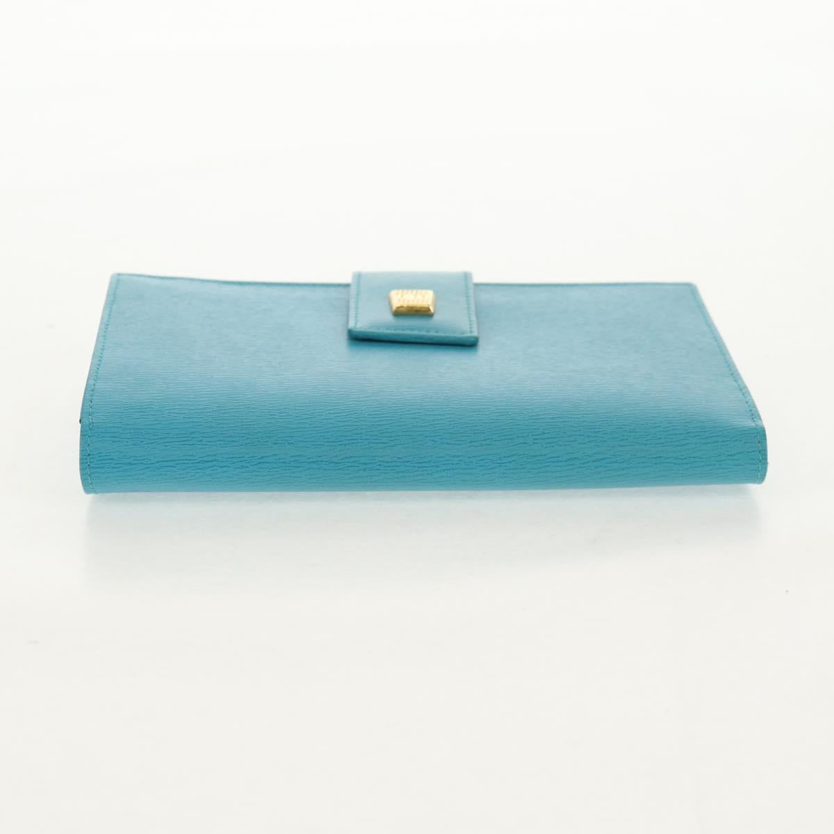 Christian Dior Long Wallet Leather Light Blue Gold Auth 154096V