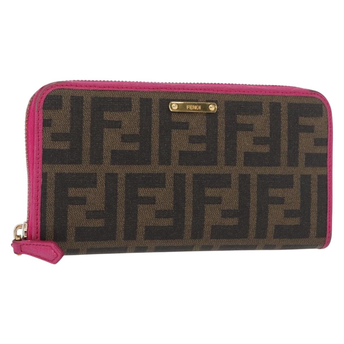 FENDI Zucca Canvas Long Wallet Black Brown Auth 154103