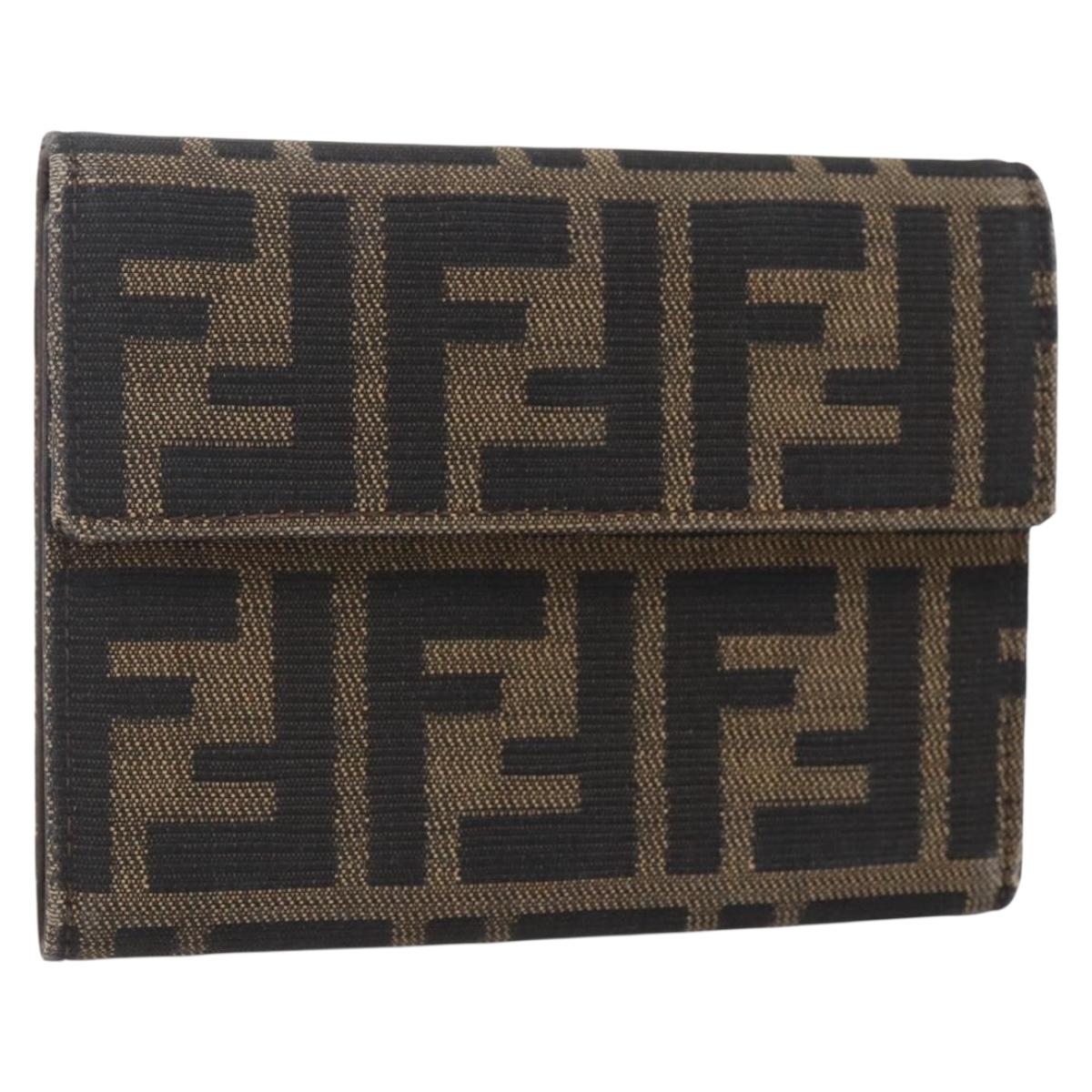 FENDI Zucca Canvas Wallet Black Brown Auth 154104