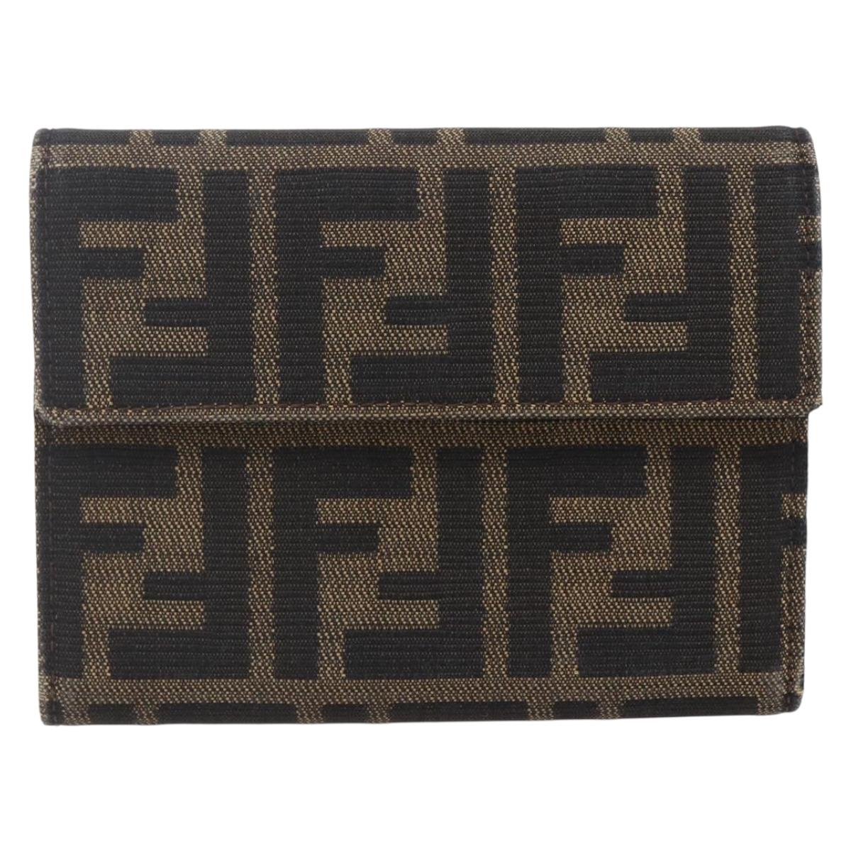 FENDI Zucca Canvas Wallet Black Brown Auth 154104