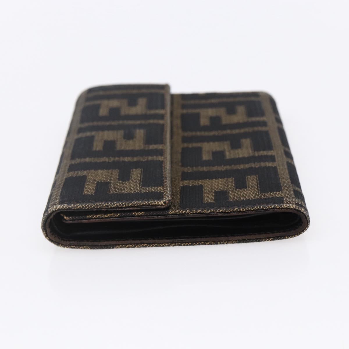 FENDI Zucca Canvas Wallet Black Brown Auth 154104A