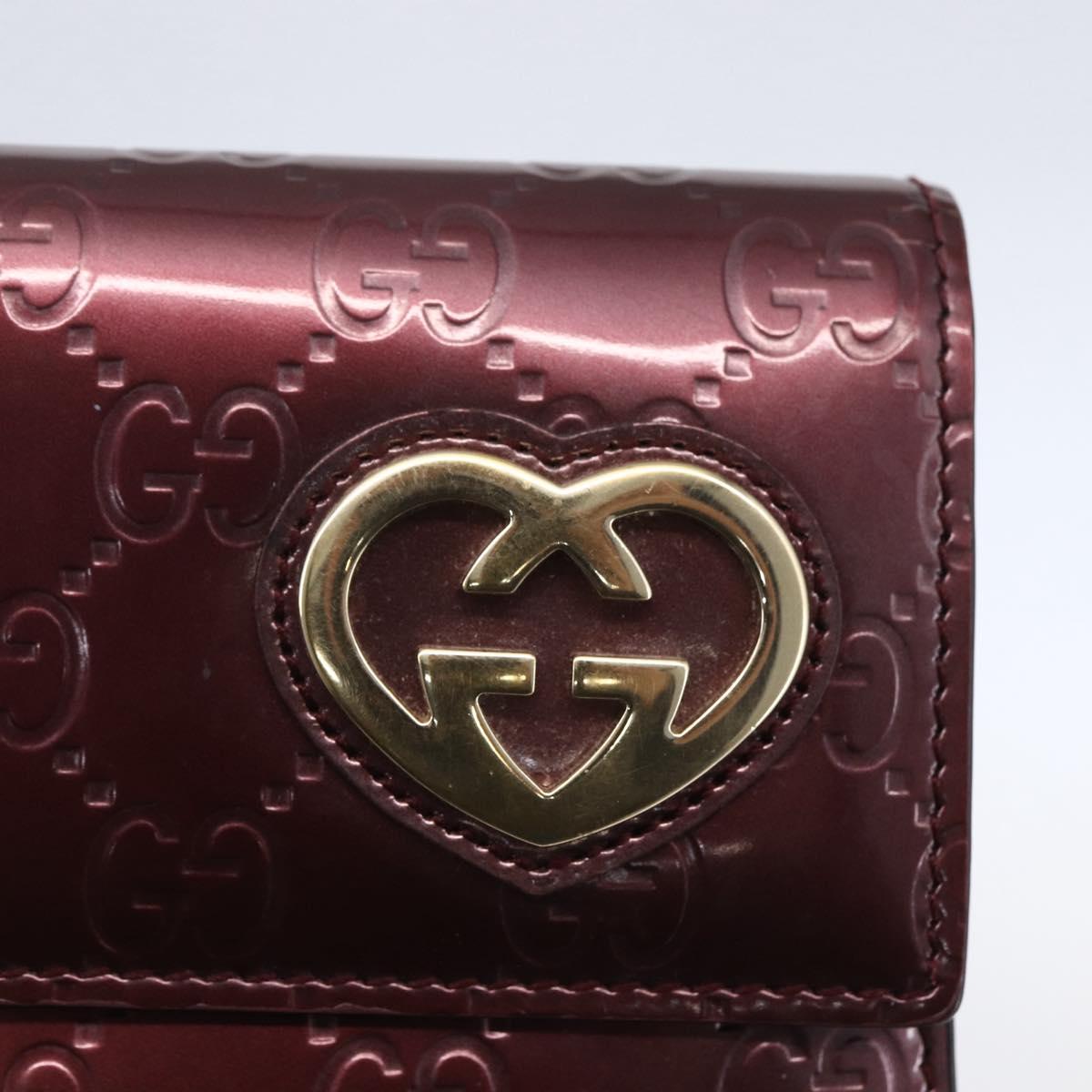 GUCCI GG Canvas Guccissima Lovely Heart Wallet Bordeaux Gold 251861 Auth 154109
