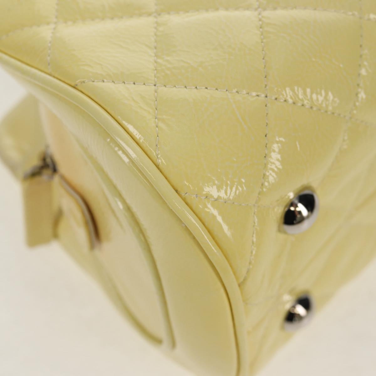 CHANEL Matelasse Chain Shoulder Bag Patent leather Yellow Silver CC Auth 154112V