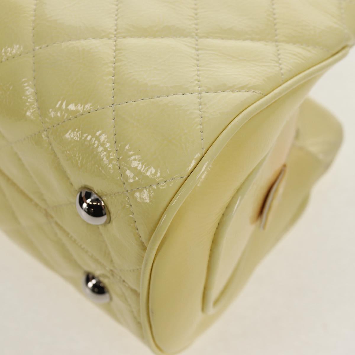 CHANEL Matelasse Chain Shoulder Bag Patent leather Yellow Silver CC Auth 154112V