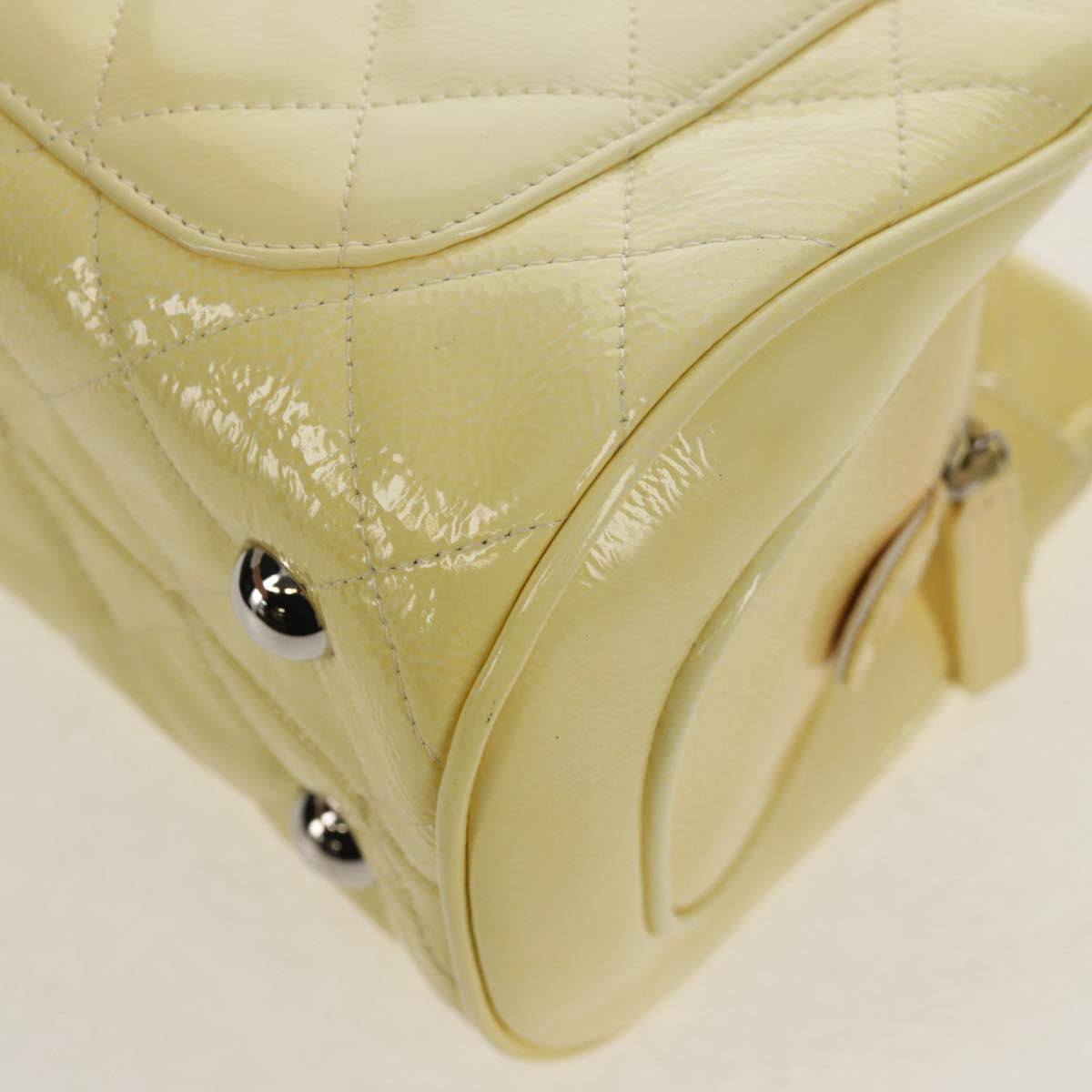 CHANEL Matelasse Chain Shoulder Bag Patent leather Yellow Silver CC Auth 154112V