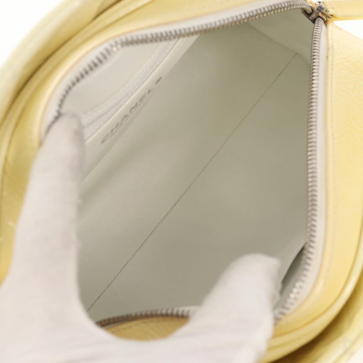 CHANEL Matelasse Chain Shoulder Bag Patent leather Yellow Silver CC Auth 154112V