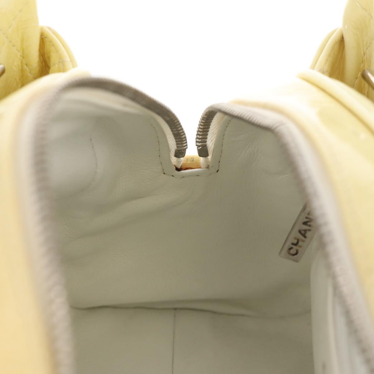 CHANEL Matelasse Chain Shoulder Bag Patent leather Yellow Silver CC Auth 154112V