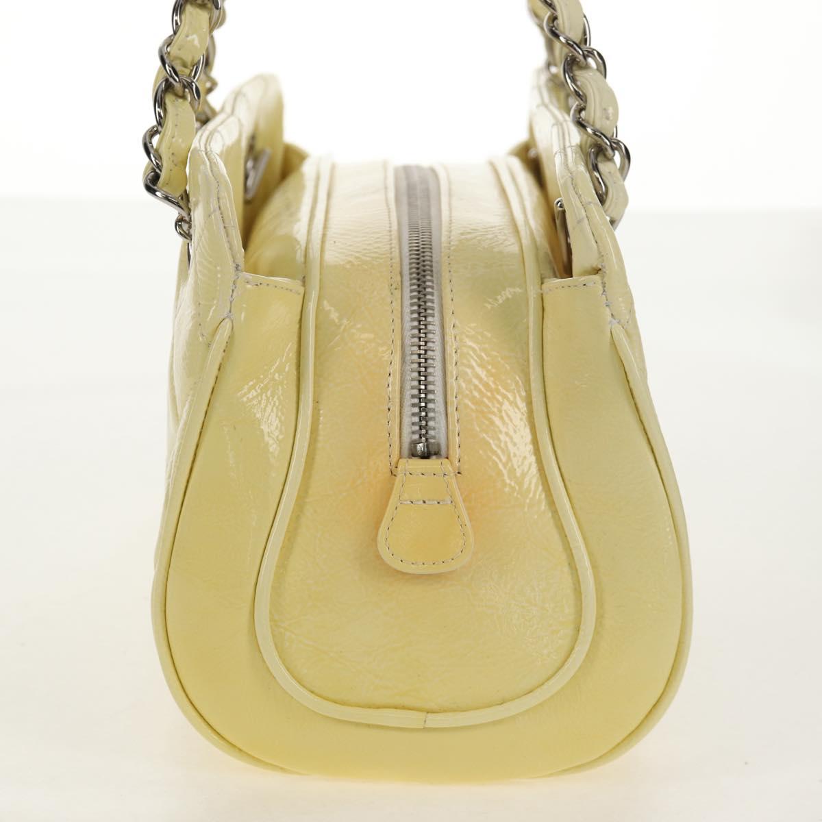 CHANEL Matelasse Chain Shoulder Bag Patent leather Yellow Silver CC Auth 154112V