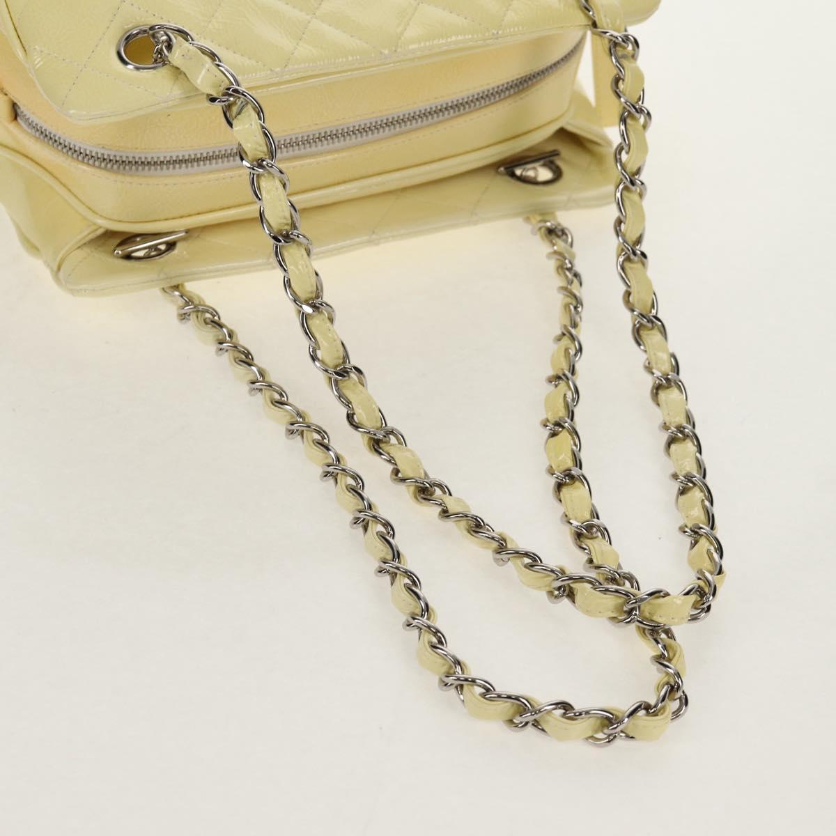 CHANEL Matelasse Chain Shoulder Bag Patent leather Yellow Silver CC Auth 154112V