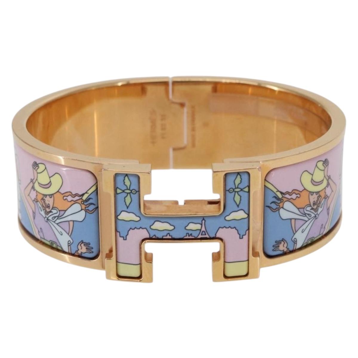 HERMES Click H Bracelet metal Gold Tone FI 02 33 Auth 154113M