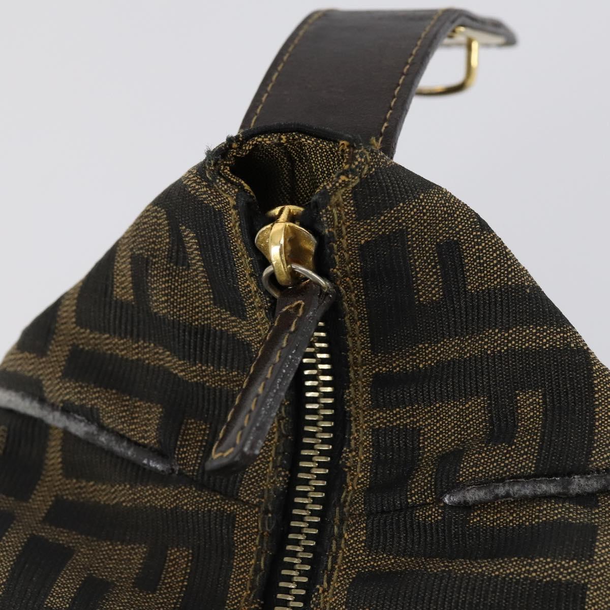 FENDI Zucca Canvas Hand Bag Black Brown Auth 154156
