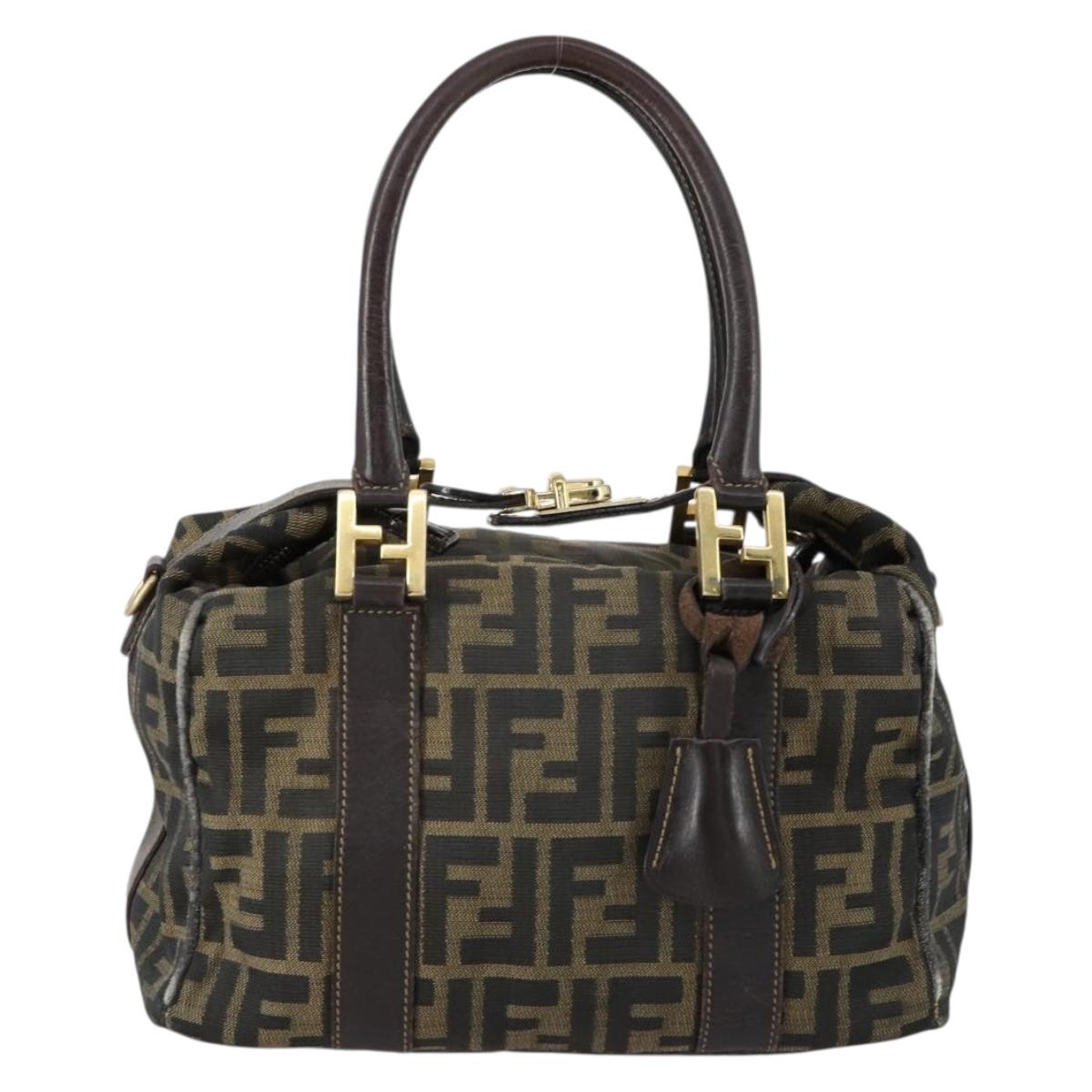 FENDI Zucca Canvas Hand Bag Black Brown Auth 154156