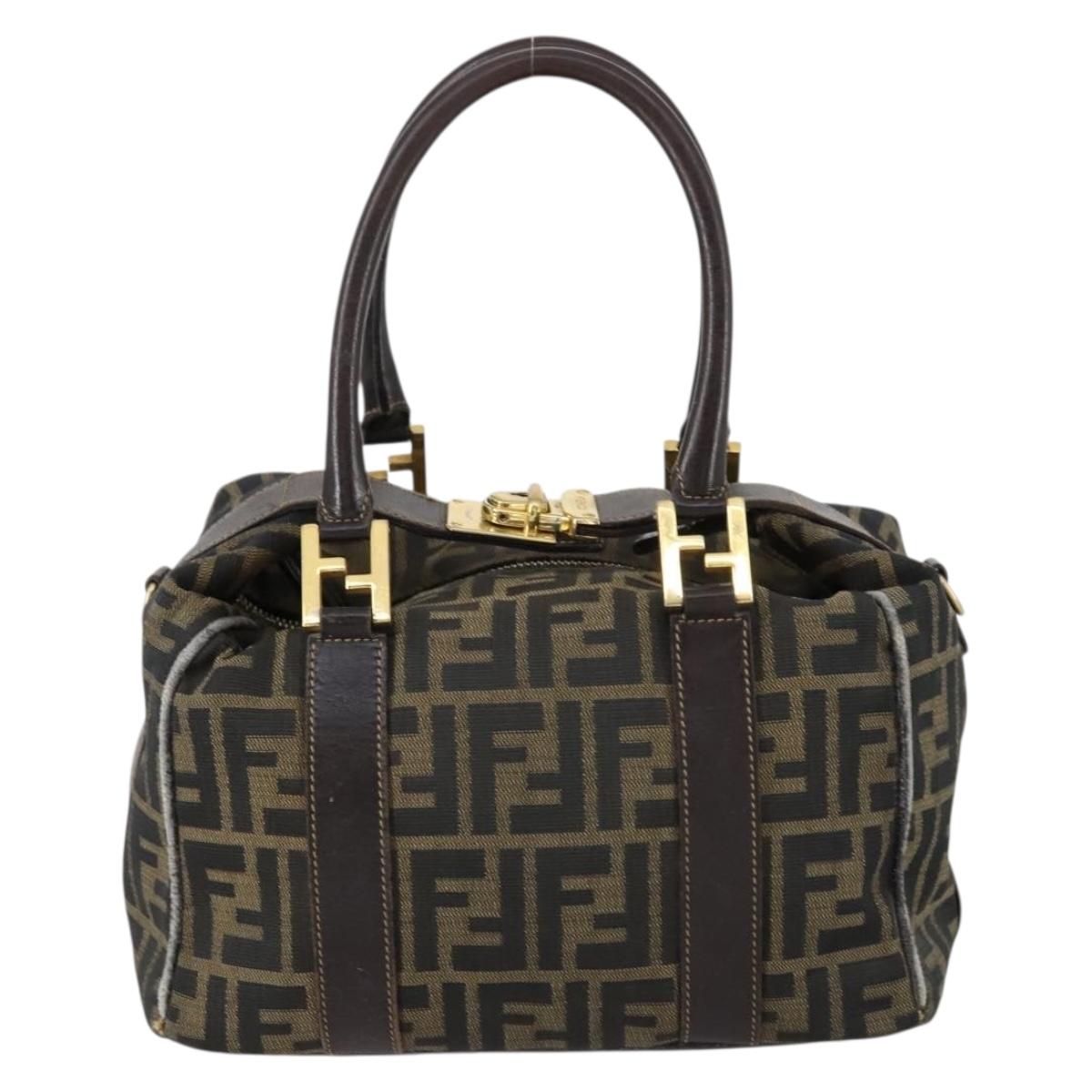 FENDI Zucca Canvas Hand Bag Black Brown Auth 154156