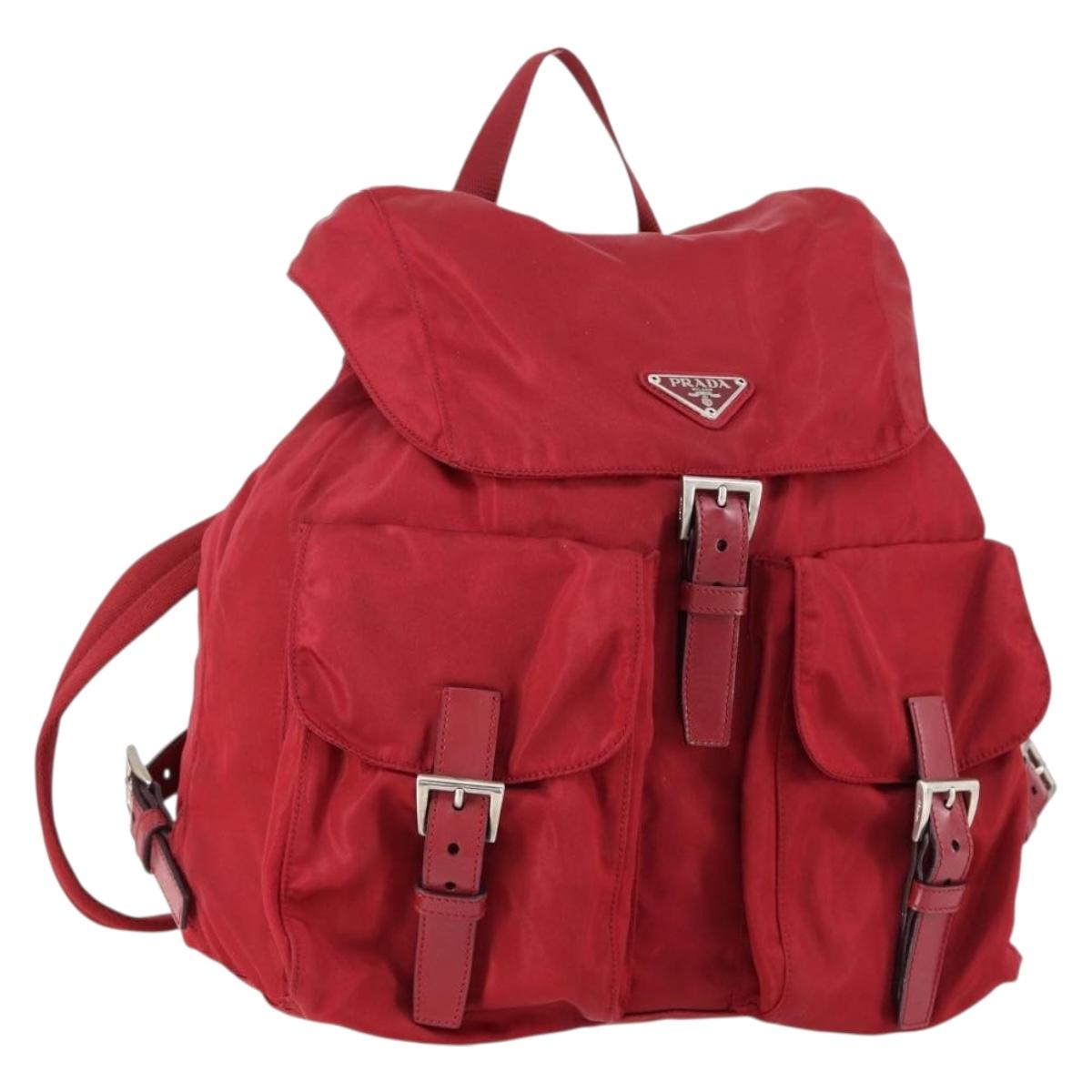 PRADA Backpack Nylon Red Silver Auth 154157