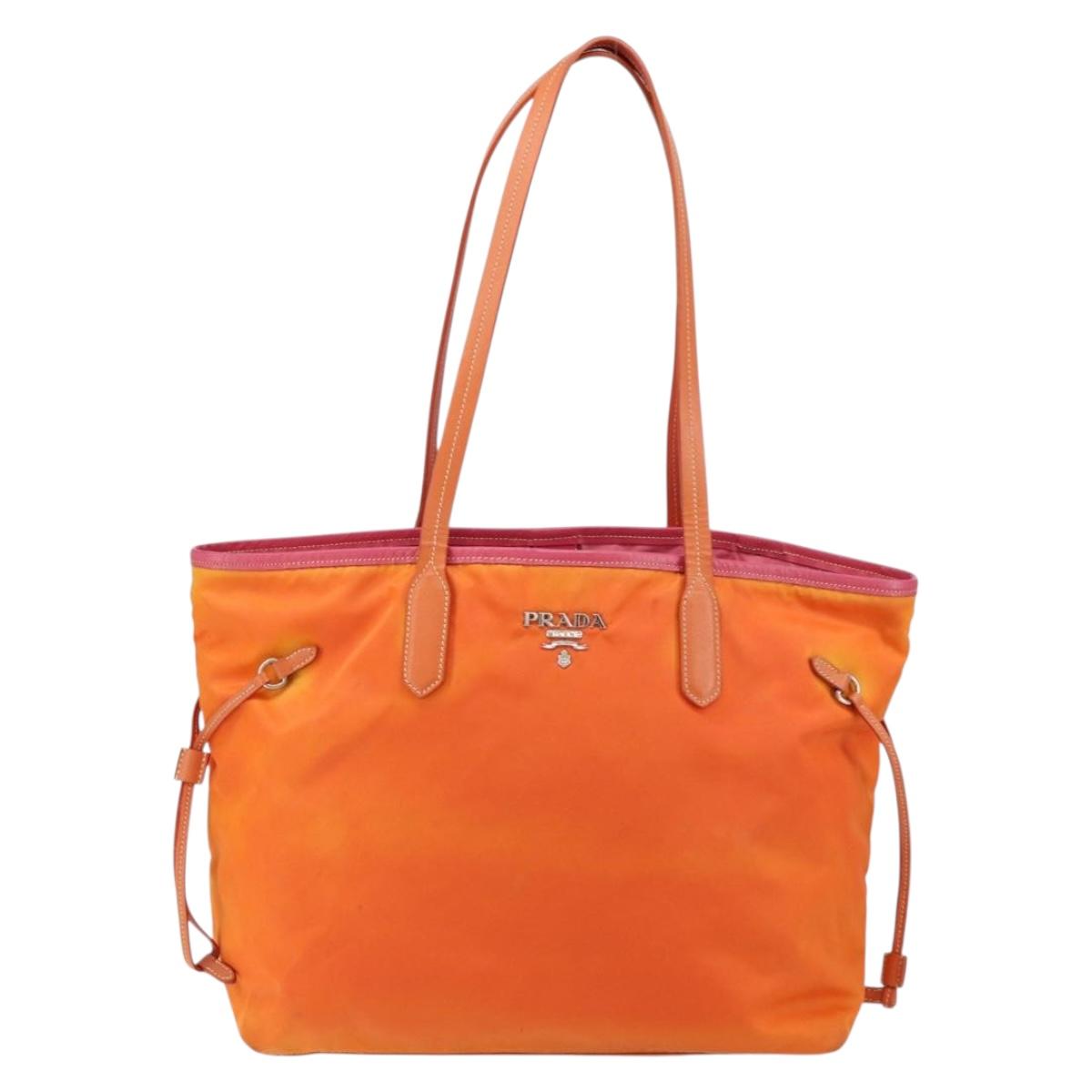 PRADA Tote Bag Nylon Orange Silver Auth 154158