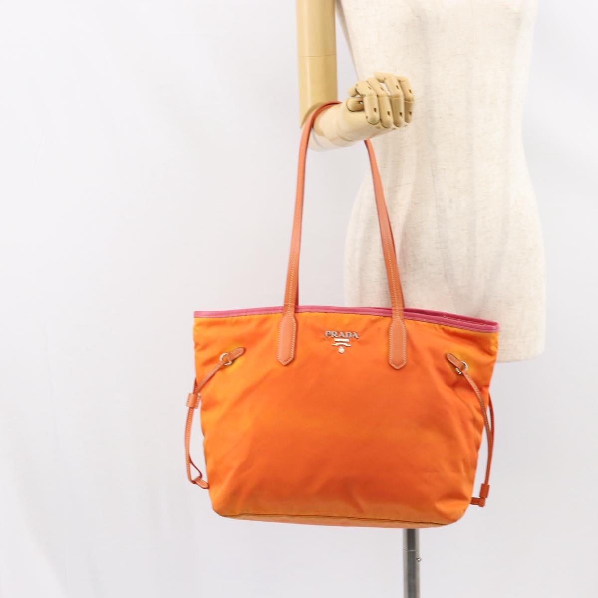 PRADA Tote Bag Nylon Orange Silver Auth 154158