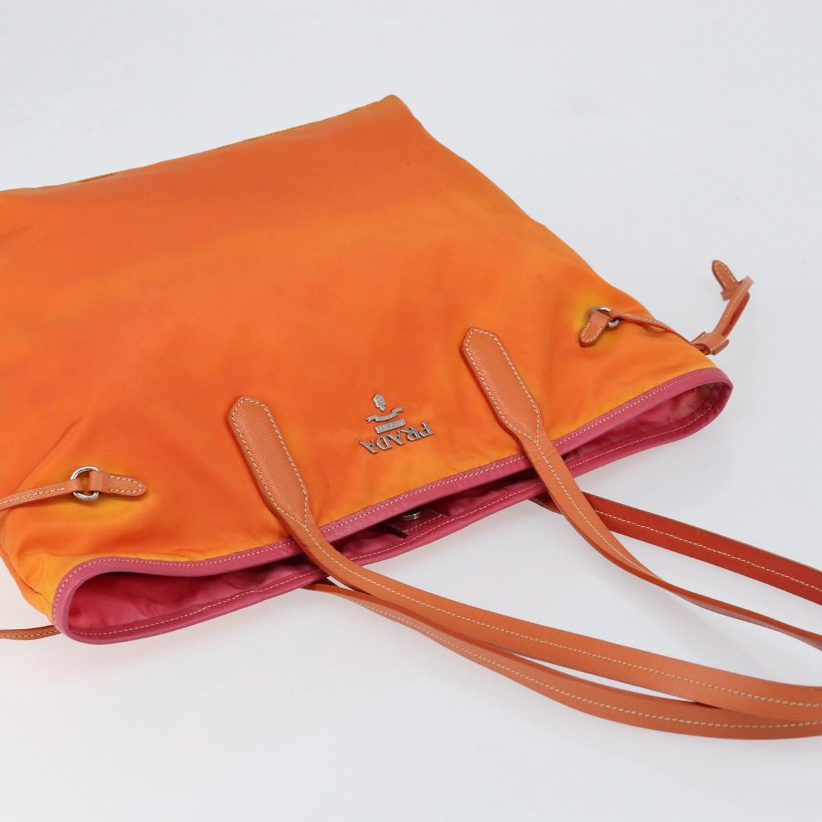 PRADA Tote Bag Nylon Orange Silver Auth 154158
