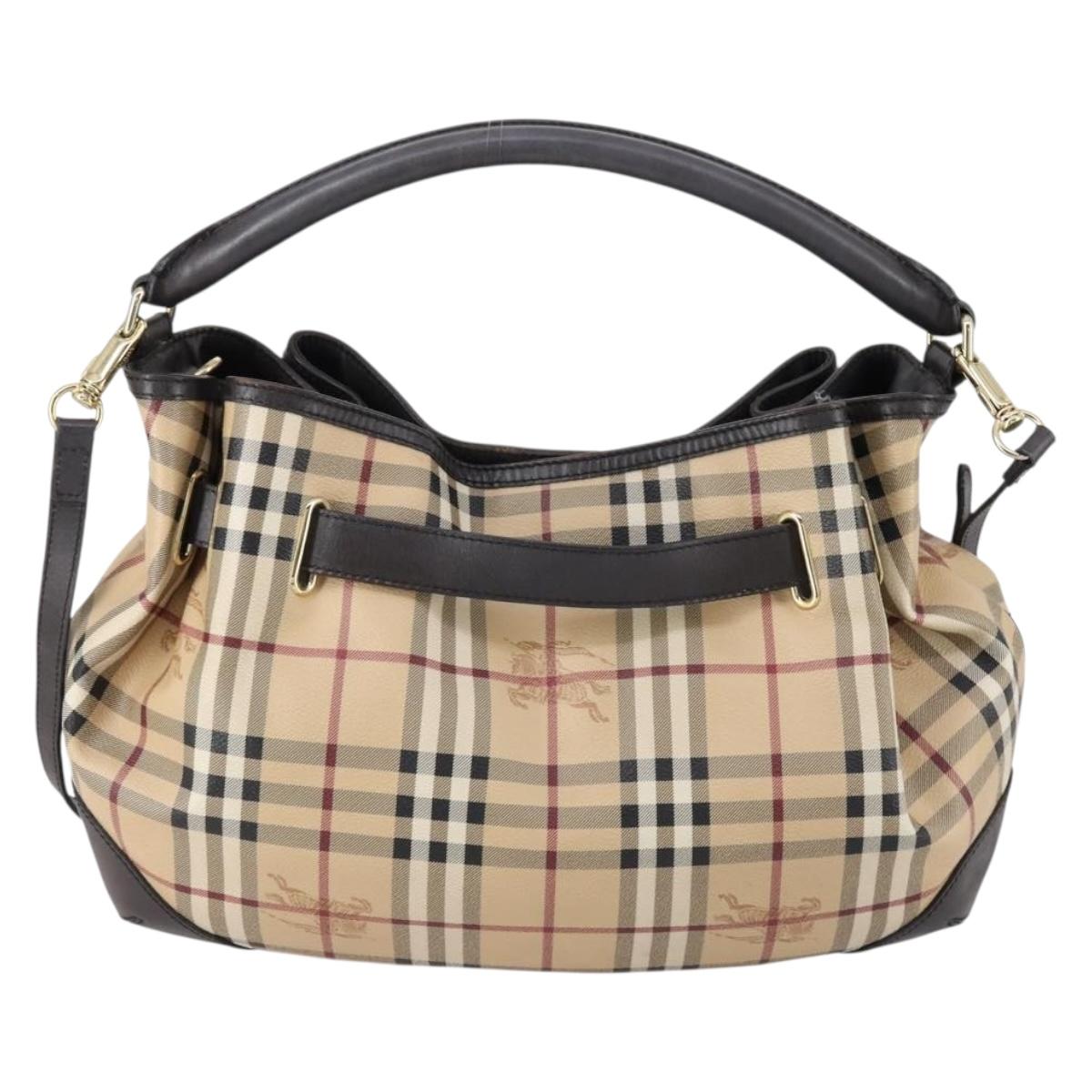 BURBERRY Nova Check Shoulder Bag PVC 2way Beige Gold Auth 154159