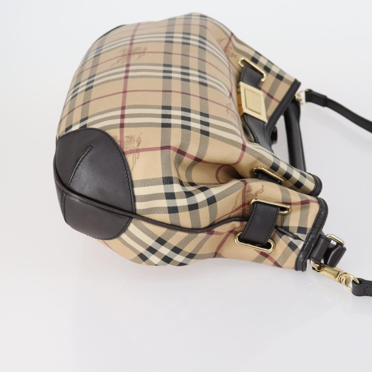 BURBERRY Nova Check Shoulder Bag PVC 2way Beige Gold Auth 154159